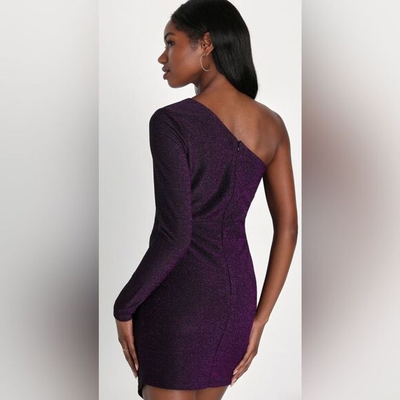 Lulu’s Exceptional Approach Purple Lurex One-Shoulder Mini Dress, Size Small - Picture 2 of 7